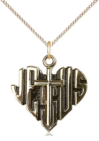 14kt Gold Filled Heart of Jesus w/Cross Pendant on a 18 inch Gold Filled Light Curb chain