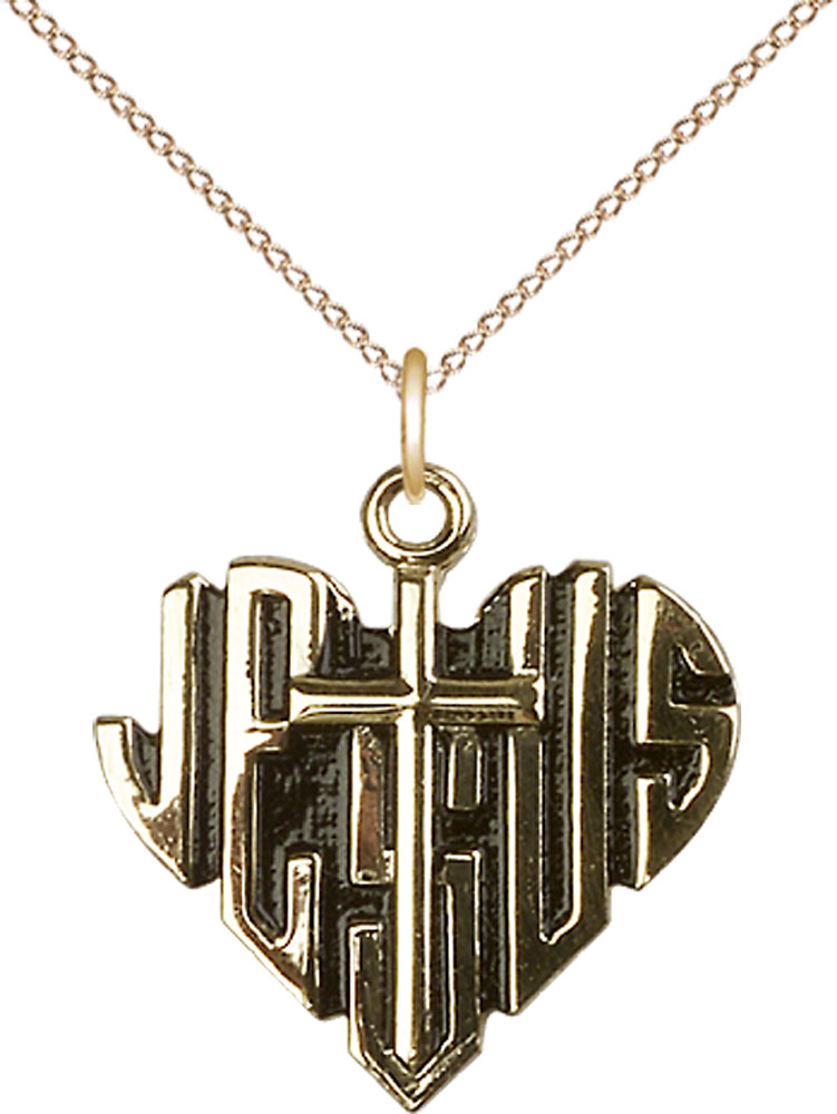 14kt Gold Filled Heart of Jesus w/Cross Pendant on a 18 inch Gold Filled Light Curb chain