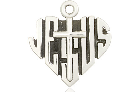 Sterling Silver Heart of Jesus w/Cross Medal