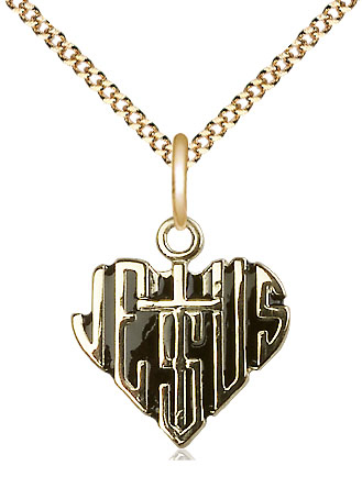 14kt Gold Filled Heart of Jesus w/Cross Pendant on a 18 inch Gold Plate Light Curb chain