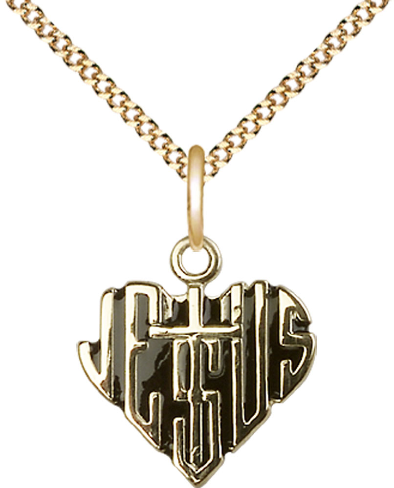 14kt Gold Filled Heart of Jesus w/Cross Pendant on a 18 inch Gold Plate Light Curb chain