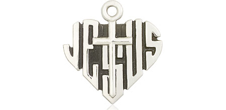 Sterling Silver Heart of Jesus w/Cross Medal
