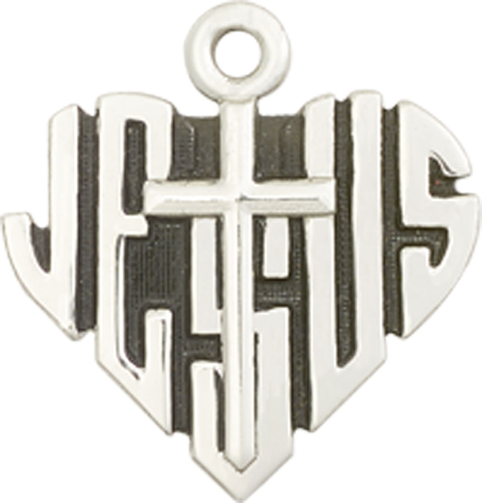 Sterling Silver Heart of Jesus w/Cross Medal