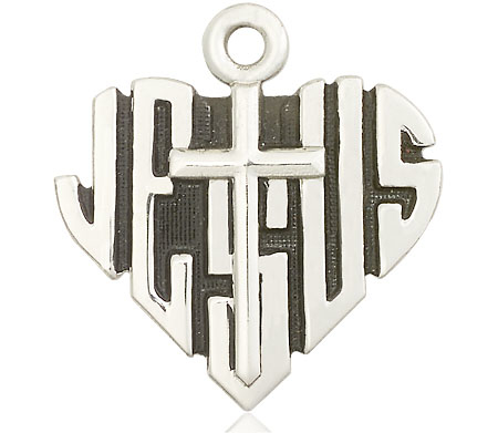 Sterling Silver Heart of Jesus w/Cross Medal