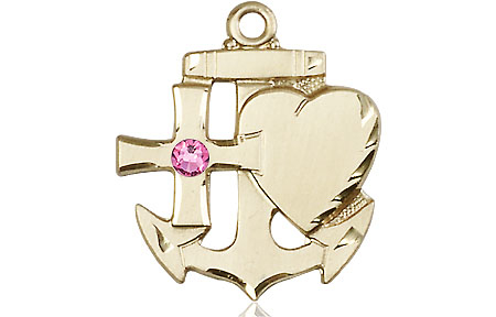 14kt Gold Filled Faith, Hope &amp; Charity Medal with a 3mm Rose Swarovski stone