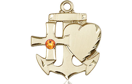 14kt Gold Filled Faith, Hope &amp; Charity Medal with a 3mm Topaz Swarovski stone