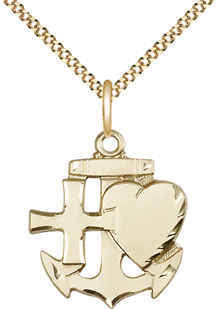 14kt Gold Filled Faith, Hope &amp; Charity Pendant on a 18 inch Gold Plate Light Curb chain