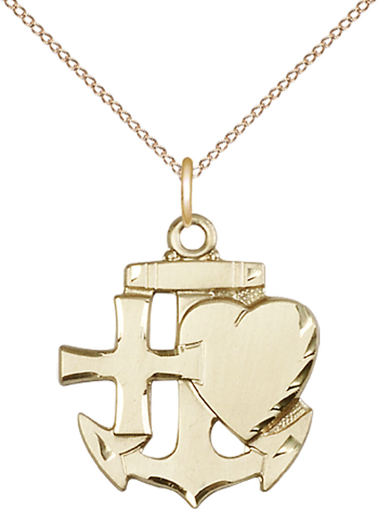 14kt Gold Filled Faith, Hope &amp; Charity Pendant on a 18 inch Gold Filled Light Curb chain