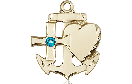 14kt Gold Faith, Hope &amp; Charity Medal with a 3mm Zircon Swarovski stone