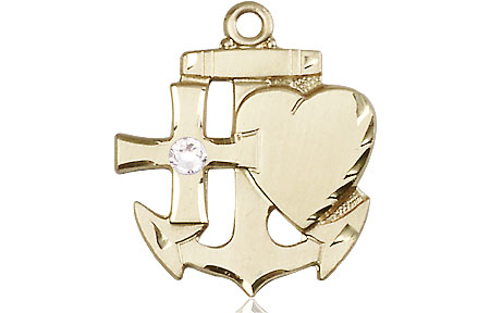 14kt Gold Faith, Hope &amp; Charity Medal with a 3mm Crystal Swarovski stone
