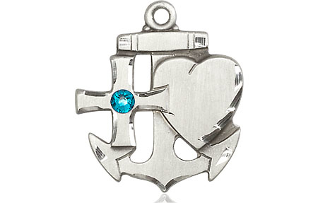 Sterling Silver Faith, Hope &amp; Charity Medal with a 3mm Zircon Swarovski stone