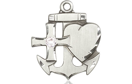 Sterling Silver Faith, Hope &amp; Charity Medal with a 3mm Crystal Swarovski stone