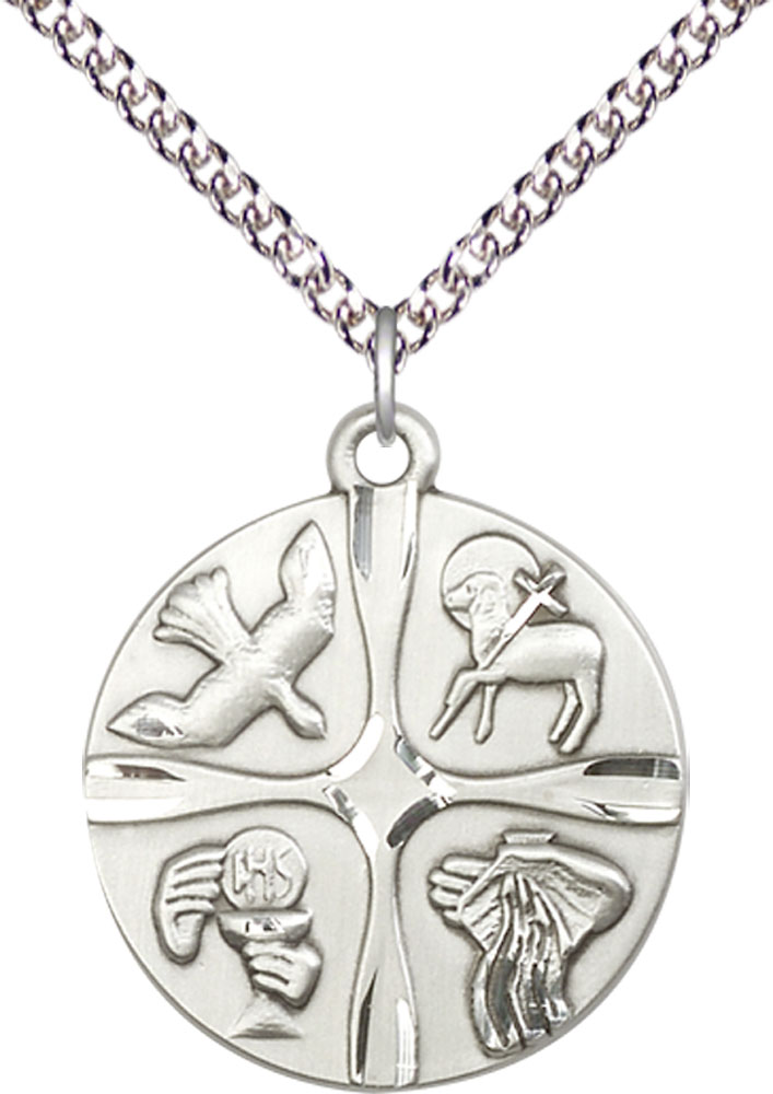 Sterling Silver Christian Life Pendant on a 24 inch Sterling Silver Heavy Curb chain