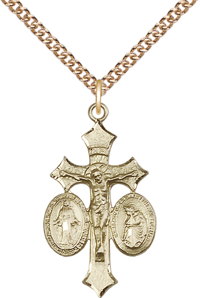 14kt Gold Filled Jesus, Mary, Our Lady of La Salette Pendant on a 24 inch Gold Filled Heavy Curb chain