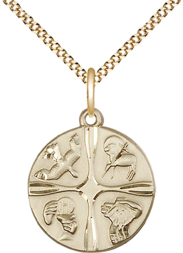14kt Gold Filled Christian Life Pendant on a 18 inch Gold Plate Light Curb chain