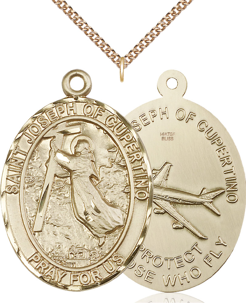 14kt Gold Filled Saint Joseph of Cupertino Pendant on a 24 inch Gold Filled Heavy Curb chain