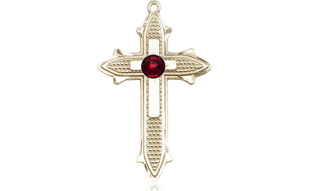 14kt Gold Filled Cross on Cross Medal with a 3mm Garnet Swarovski stone