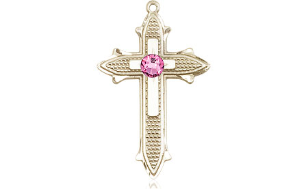14kt Gold Filled Cross on Cross Medal with a 3mm Rose Swarovski stone