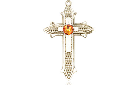 14kt Gold Filled Cross on Cross Medal with a 3mm Topaz Swarovski stone