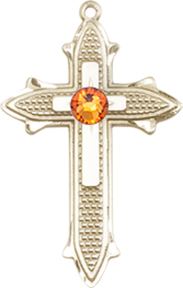 14kt Gold Filled Cross on Cross Medal with a 3mm Topaz Swarovski stone