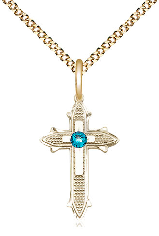 14kt Gold Filled Cross on Cross Pendant with a 3mm Zircon Swarovski stone on a 18 inch Gold Plate Light Curb chain