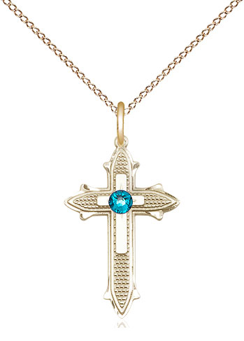 14kt Gold Filled Cross on Cross Pendant with a 3mm Zircon Swarovski stone on a 18 inch Gold Filled Light Curb chain