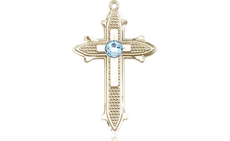 14kt Gold Filled Cross on Cross Medal with a 3mm Aqua Swarovski stone