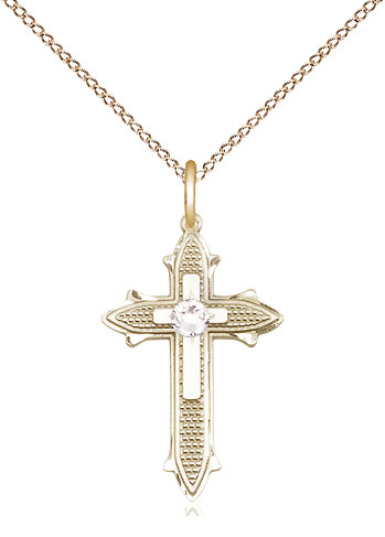 14kt Gold Filled Cross on Cross Pendant with a 3mm Crystal Swarovski stone on a 18 inch Gold Filled Light Curb chain