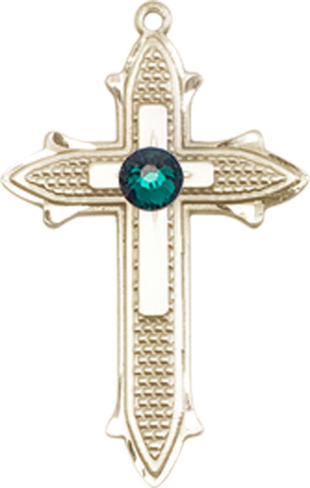 14kt Gold Filled Cross on Cross Medal with a 3mm Emerald Swarovski stone