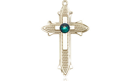 14kt Gold Filled Cross on Cross Medal with a 3mm Emerald Swarovski stone