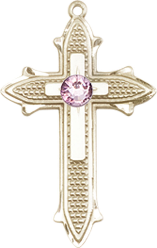 14kt Gold Filled Cross on Cross Medal with a 3mm Light Amethyst Swarovski stone