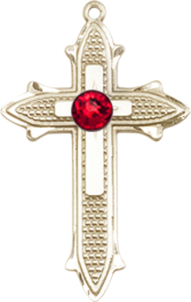 14kt Gold Filled Cross on Cross Medal with a 3mm Ruby Swarovski stone