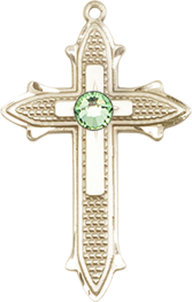 14kt Gold Filled Cross on Cross Medal with a 3mm Peridot Swarovski stone