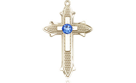 14kt Gold Filled Cross on Cross Medal with a 3mm Sapphire Swarovski stone