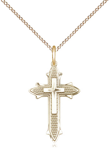 14kt Gold Filled Cross on Cross Pendant on a 18 inch Gold Filled Light Curb chain