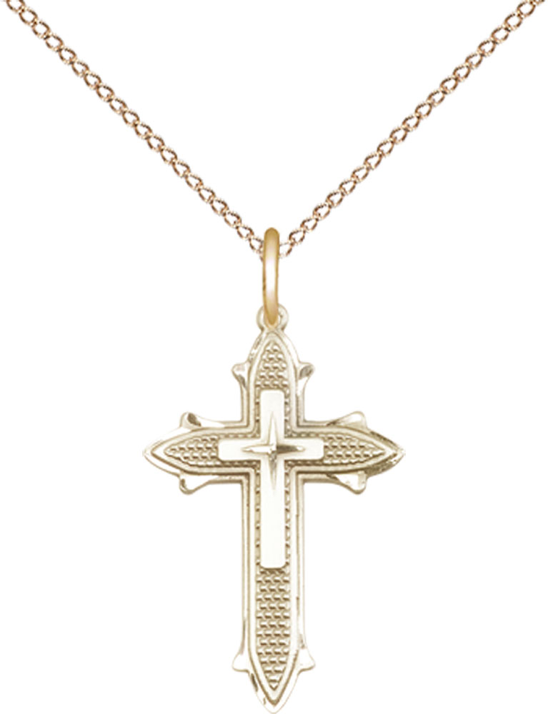 14kt Gold Filled Cross on Cross Pendant on a 18 inch Gold Filled Light Curb chain
