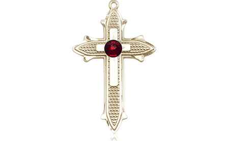 14kt Gold Cross on Cross Medal with a 3mm Garnet Swarovski stone