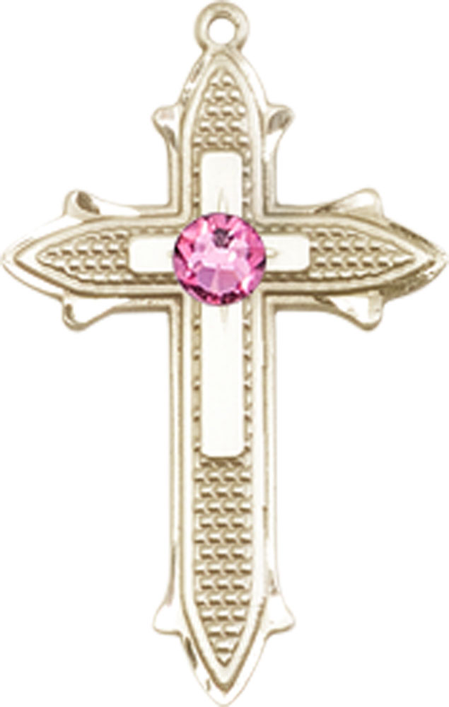 14kt Gold Cross on Cross Medal with a 3mm Rose Swarovski stone