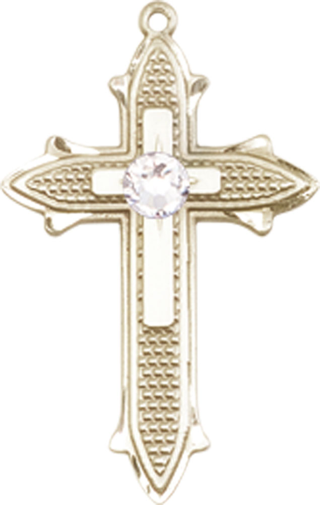 14kt Gold Cross on Cross Medal with a 3mm Crystal Swarovski stone