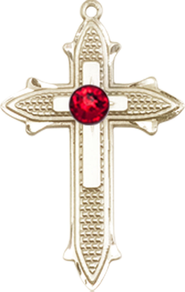 14kt Gold Cross on Cross Medal with a 3mm Ruby Swarovski stone