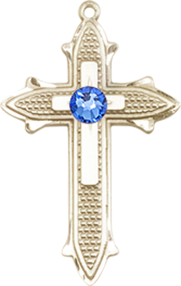 14kt Gold Cross on Cross Medal with a 3mm Sapphire Swarovski stone