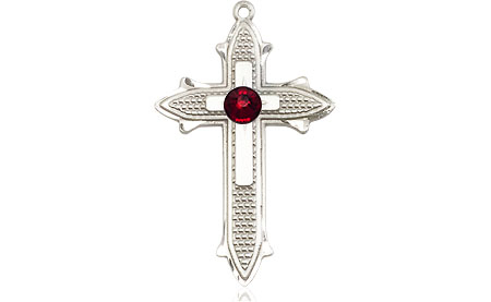 Sterling Silver Cross on Cross Medal with a 3mm Garnet Swarovski stone