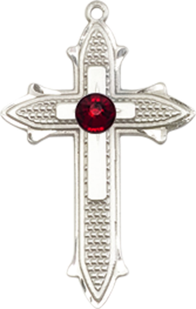 Sterling Silver Cross on Cross Medal with a 3mm Garnet Swarovski stone