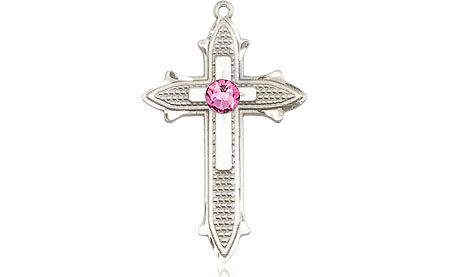 Sterling Silver Cross on Cross Medal with a 3mm Rose Swarovski stone