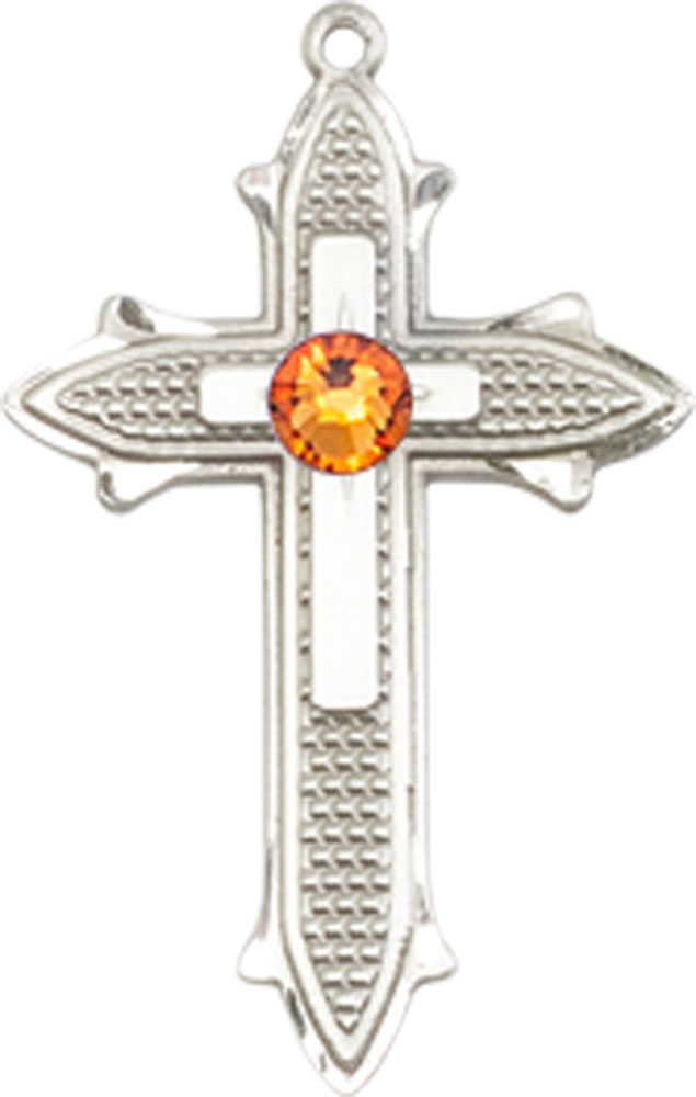 Sterling Silver Cross on Cross Medal with a 3mm Topaz Swarovski stone