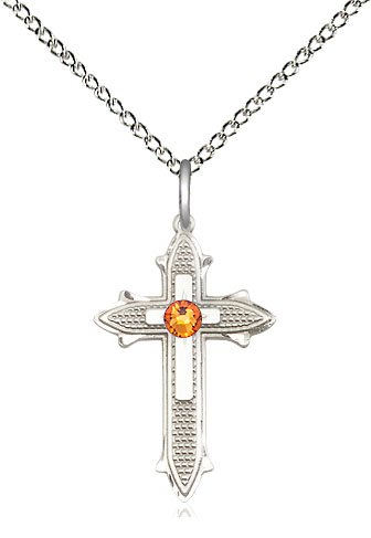 Sterling Silver Cross on Cross Pendant with a 3mm Topaz Swarovski stone on a 18 inch Sterling Silver Light Curb chain