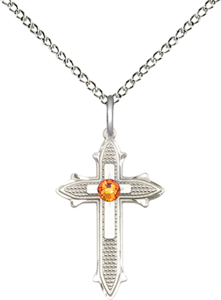 Sterling Silver Cross on Cross Pendant with a 3mm Topaz Swarovski stone on a 18 inch Sterling Silver Light Curb chain