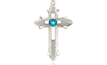 Sterling Silver Cross on Cross Medal with a 3mm Zircon Swarovski stone