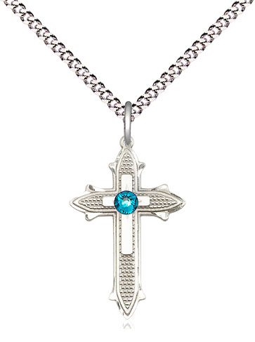 Sterling Silver Cross on Cross Pendant with a 3mm Zircon Swarovski stone on a 18 inch Light Rhodium Light Curb chain