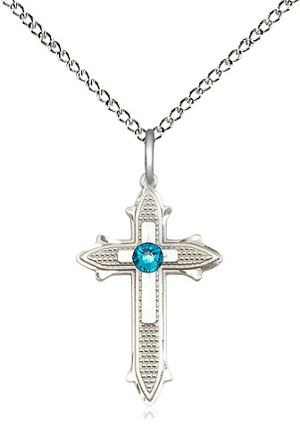 Sterling Silver Cross on Cross Pendant with a 3mm Zircon Swarovski stone on a 18 inch Sterling Silver Light Curb chain